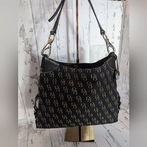Dooney Bourke Handbag Purse Hobo Sac Shoulder Bag Black Gold Monogram